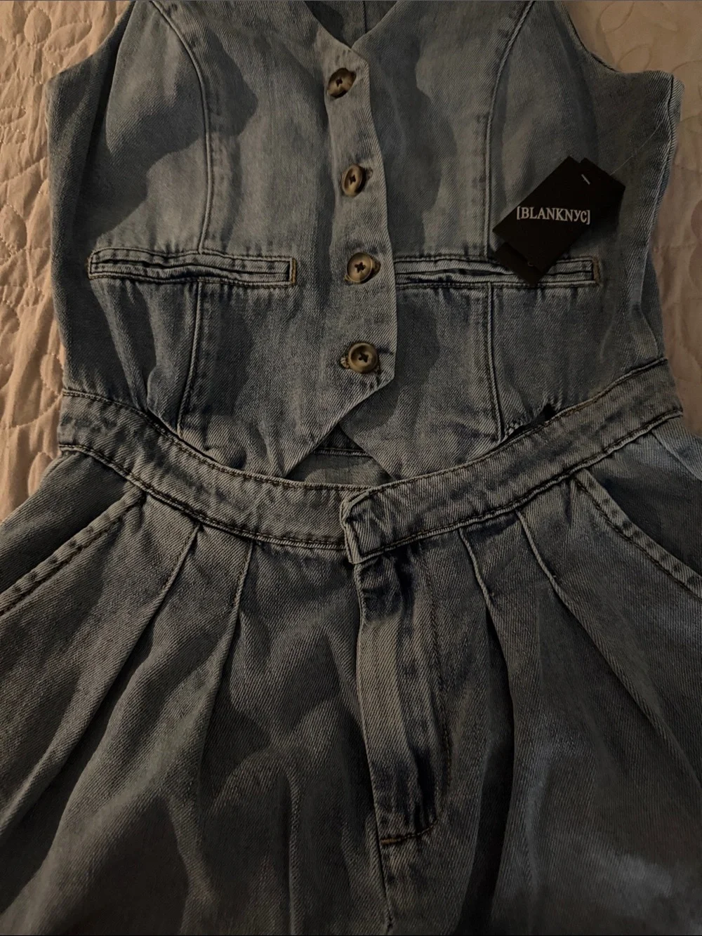 Blank NYC Light Blue Denim Button-Front Romper Dress